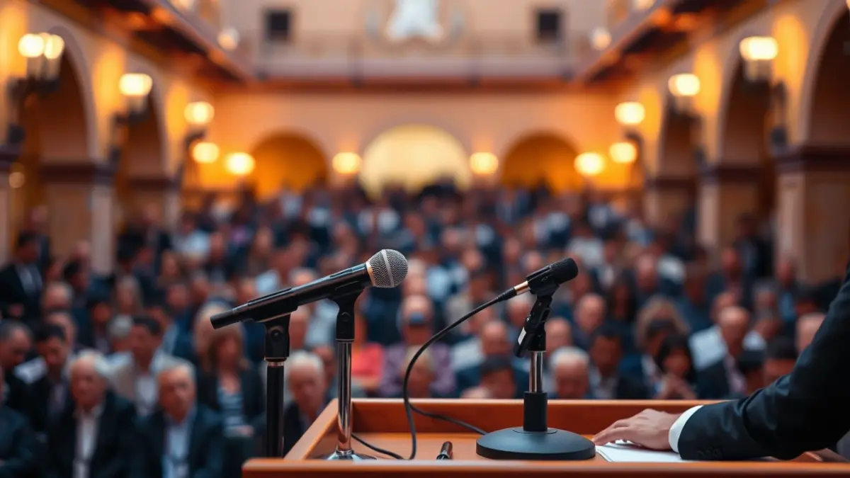 Imagen genérica de un micrófono en un atril, simbolizando un acto político o una declaración.