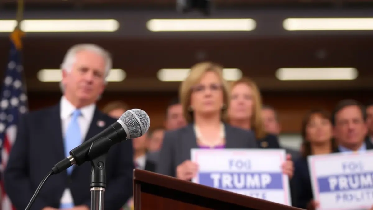 Generic image of a microphone on a podium during a political event.