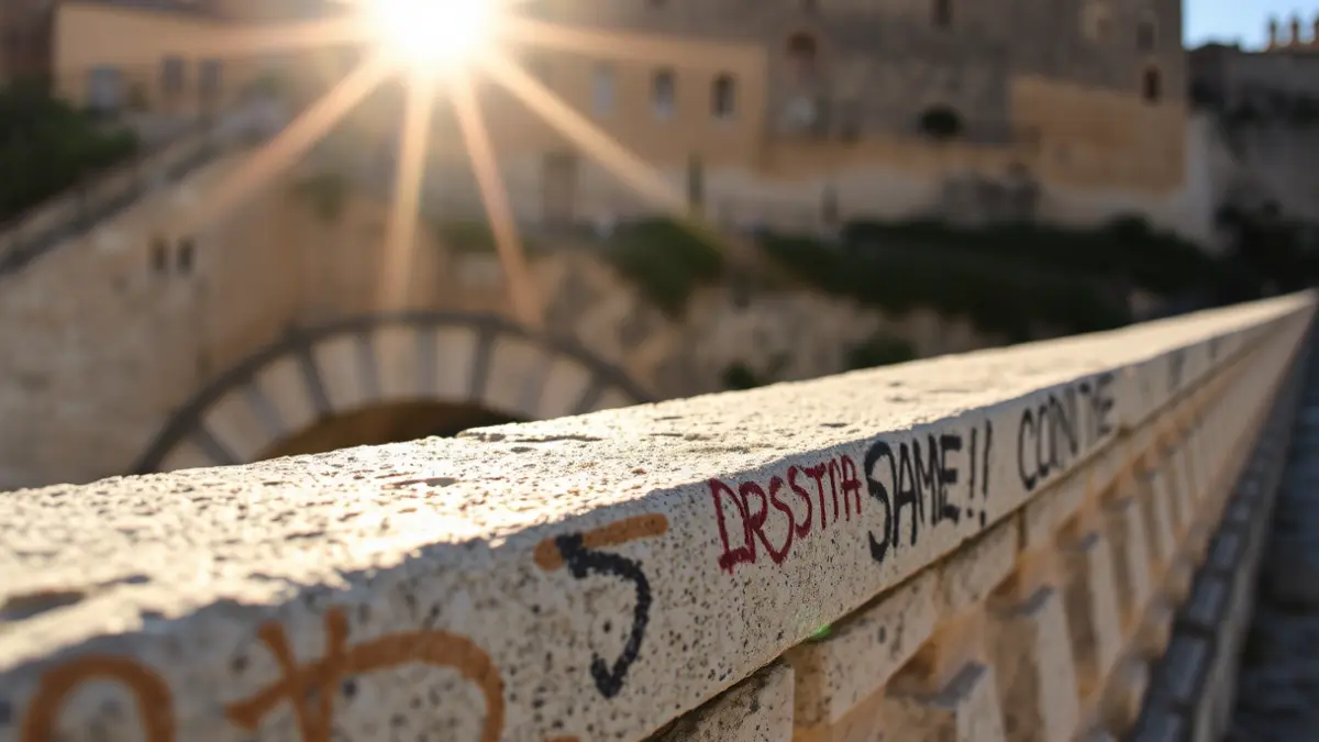 Image of the Roman Bridge of Cordoba with graffiti