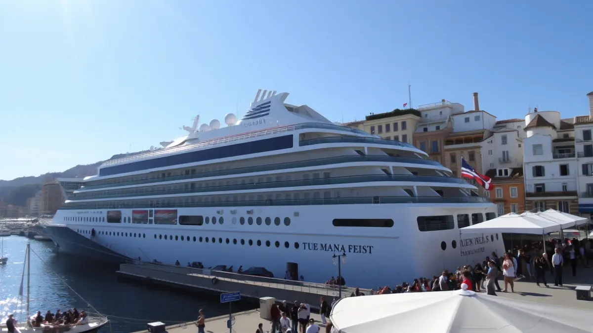 Image of a cruise ship docked at the Port of Seville during the April Fair.