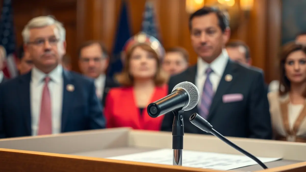 Imagen genérica de un micrófono en un atril, simbolizando un discurso político o evento.