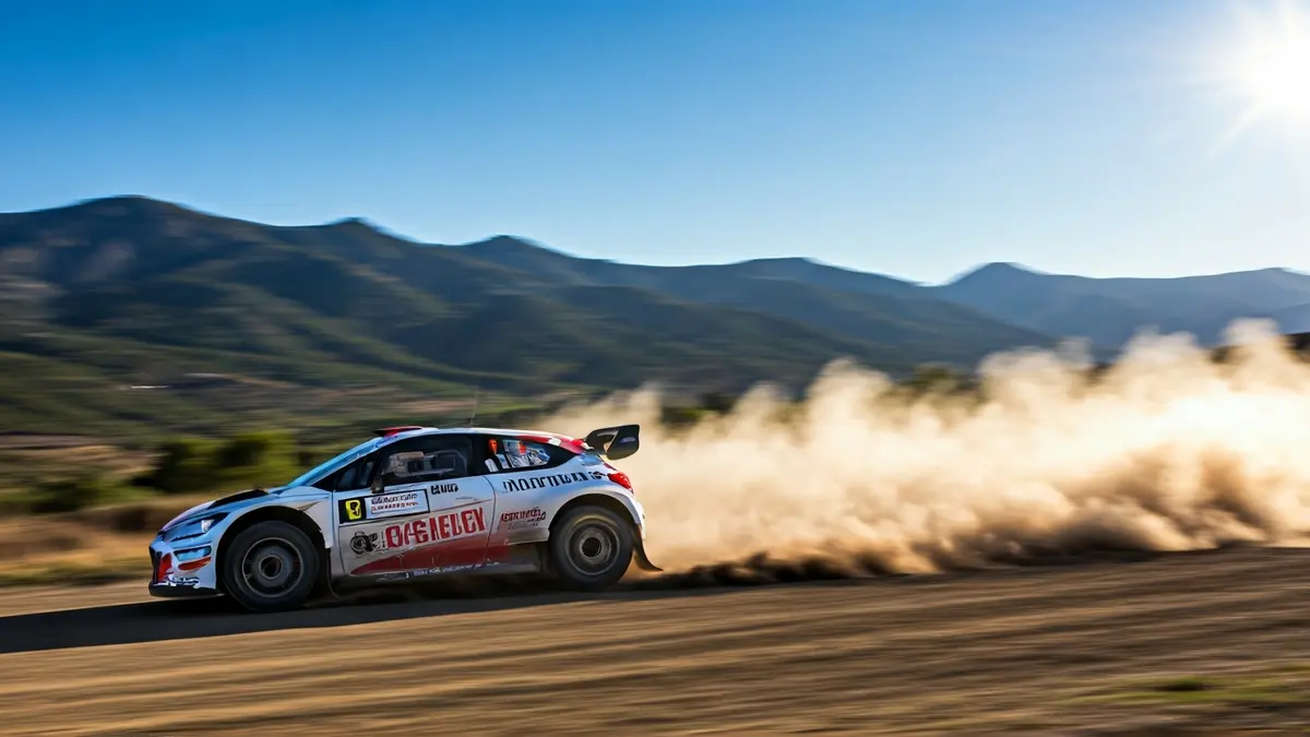 Imagen de un coche de rally en acción en la Sierra Morena de Córdoba.