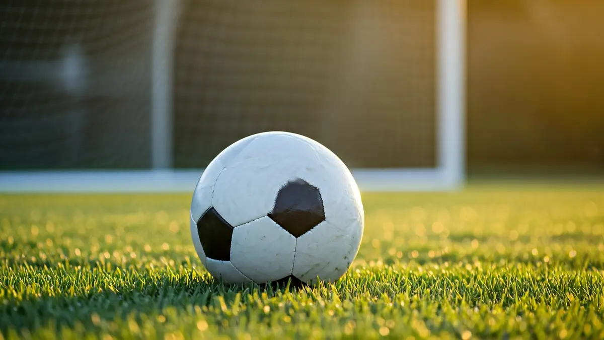 Imagen genérica de un balón de fútbol en el césped de un campo, con la portería desenfocada al fondo.