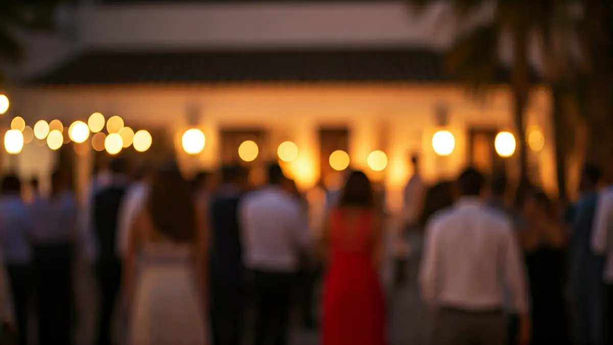 Imagen de una celebración de boda en Andalucía con ambiente festivo y luces cálidas.
