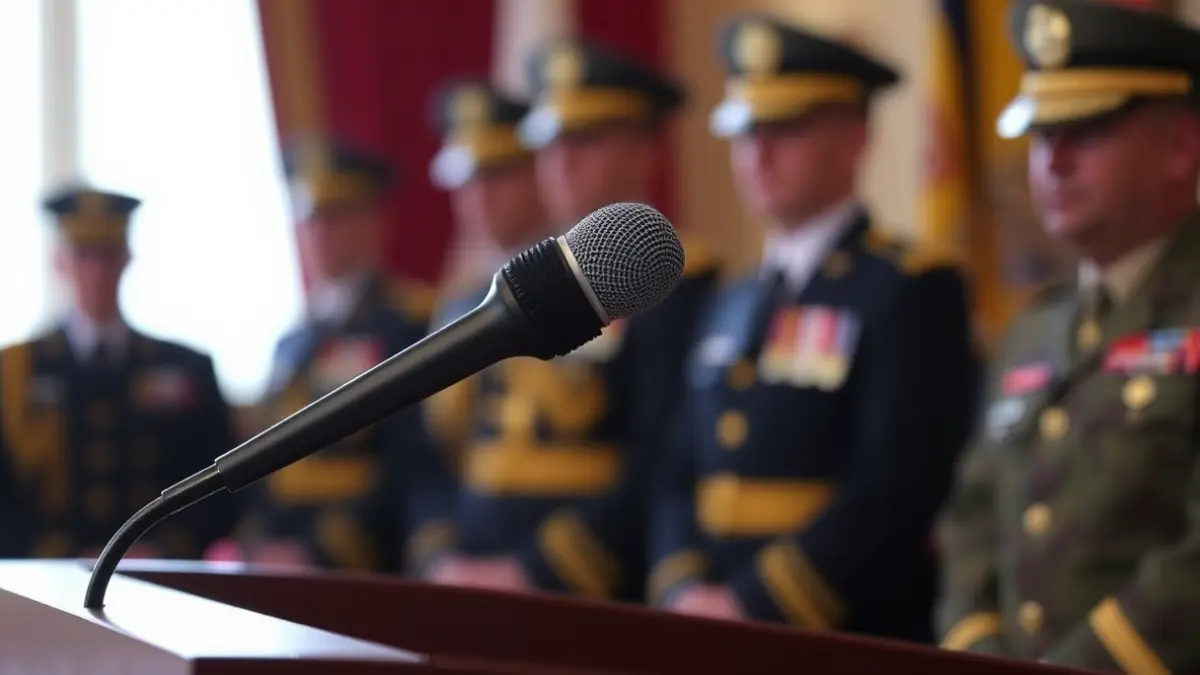 Generic image of a microphone on a podium, symbolizing an official visit.