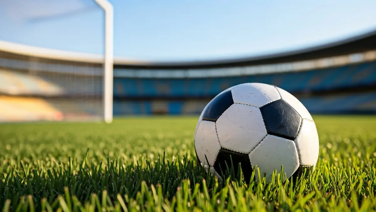 Generic image of a soccer ball on a stadium pitch.