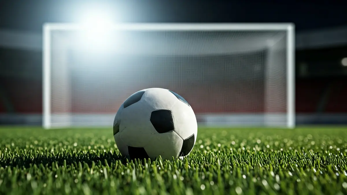 Generic image of a soccer ball on a stadium pitch.