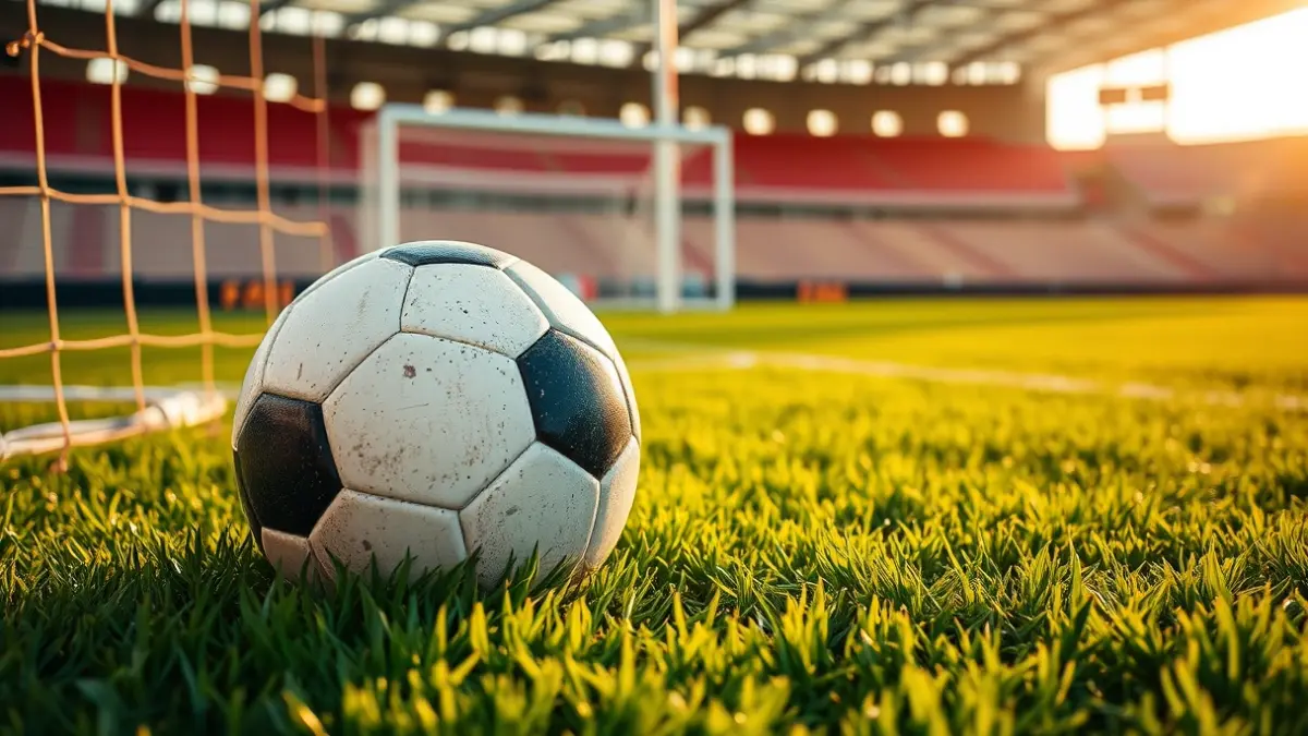 Generic image of a soccer ball on a stadium pitch.