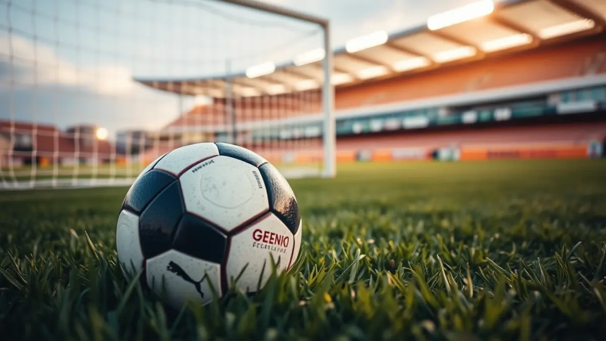 Generic image of a soccer ball on a stadium pitch.