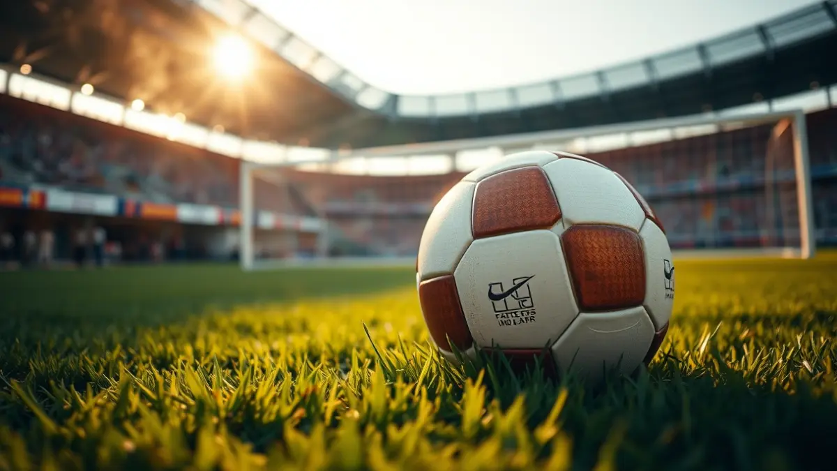 Generic image of a soccer ball on a stadium pitch.