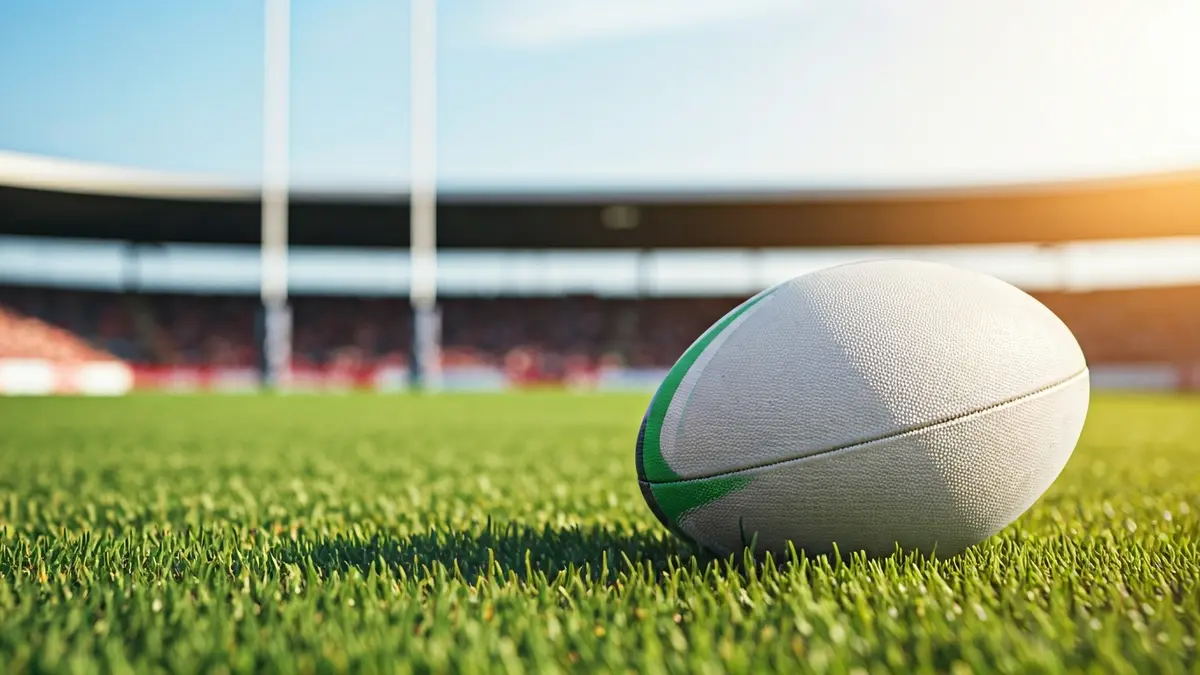 Imagen genérica de un balón de rugby en un campo de juego.