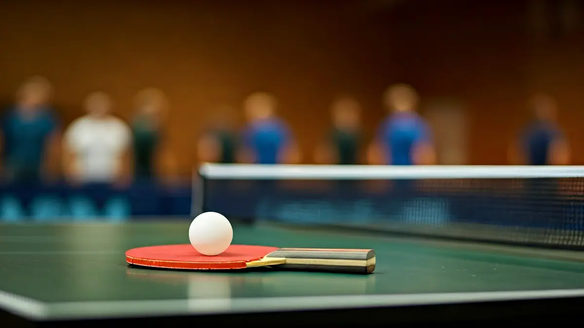 Imagen genérica de una pala y una pelota de tenis de mesa sobre una mesa verde.