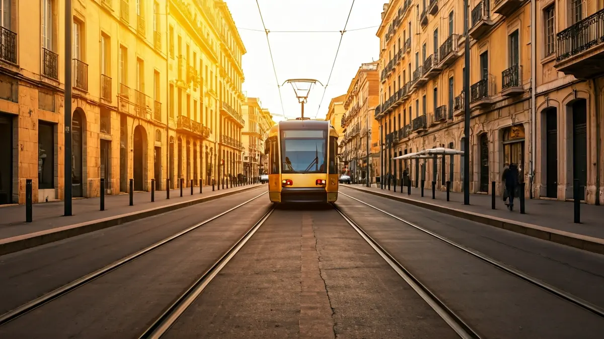 Imagen genérica de vías de tranvía en una ciudad mediterránea.