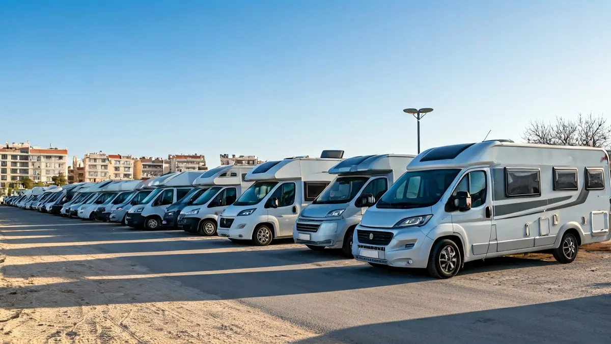 Caravans parked on a newly urbanized street in Almería.
