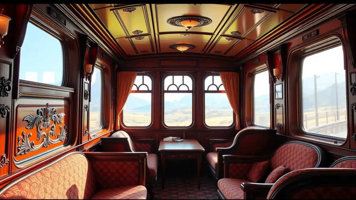 Generic image of a luxurious tourist train carriage interior.