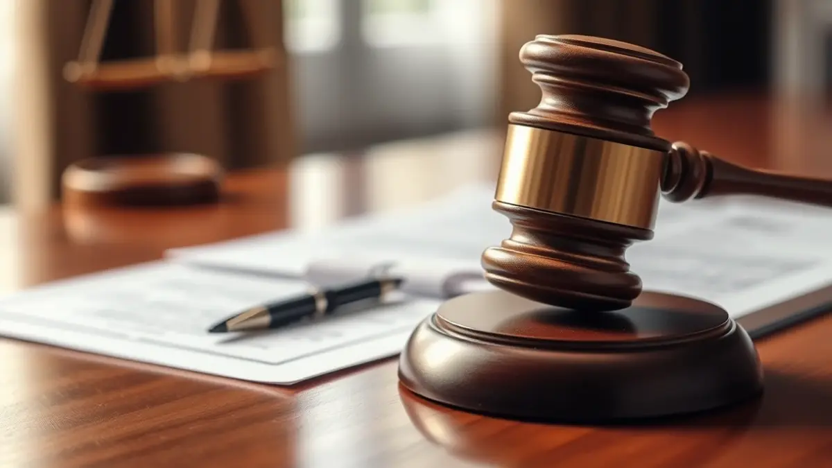 Imagen genérica de un mazo de juez sobre una mesa con documentos legales.
