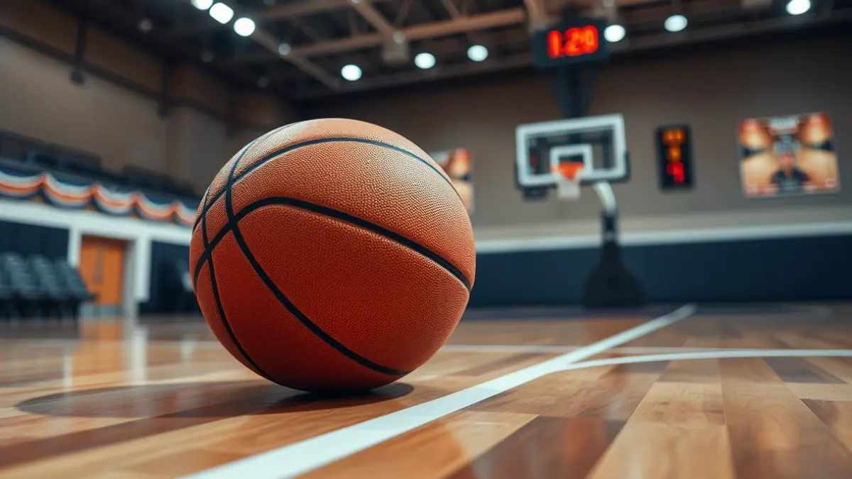 Generic image of a basketball on a court.