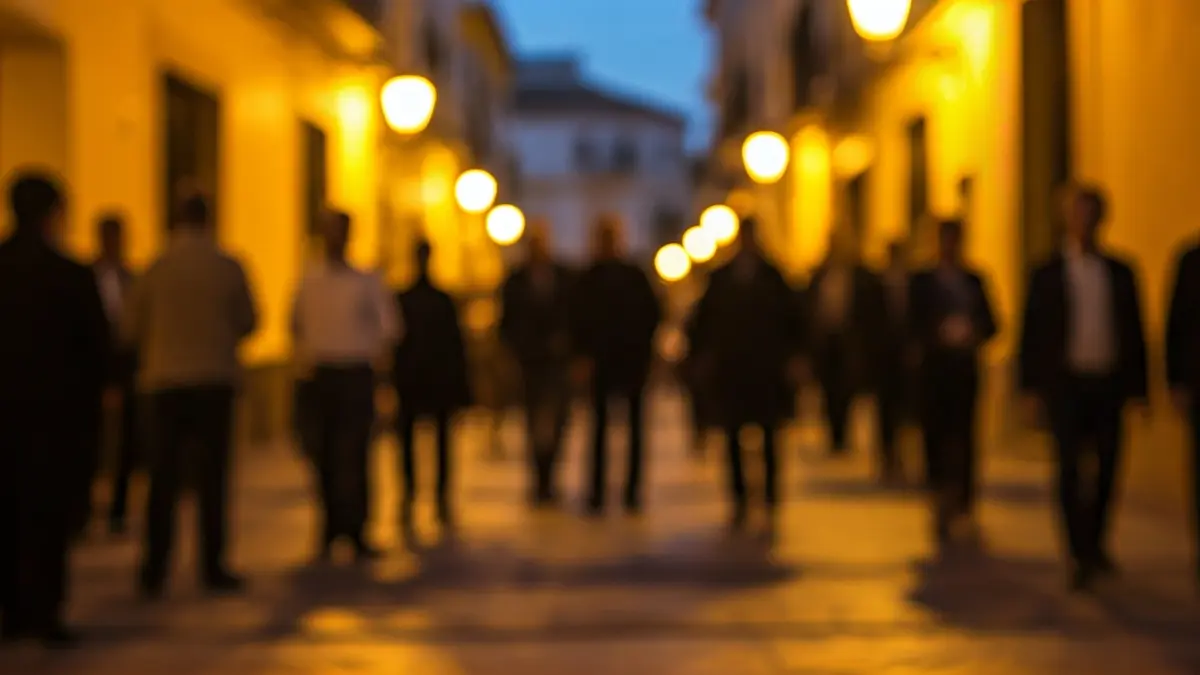 Imagen genérica de una calle andaluza al atardecer, con luces cálidas y siluetas de personas.