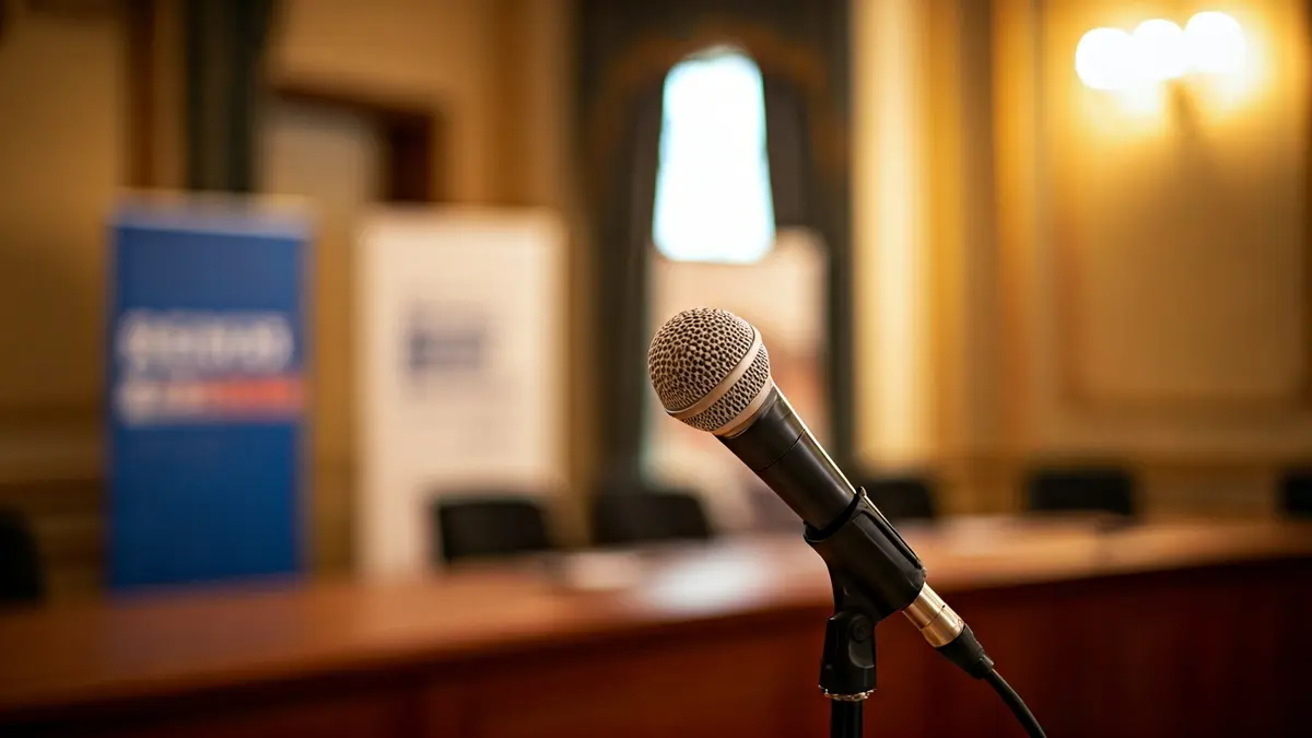 Imagen genérica de un micrófono en un podio, simbolizando un debate político.