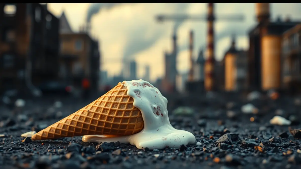 Image of melted ice cream on a charred surface, symbolizing business loss after a fire.
