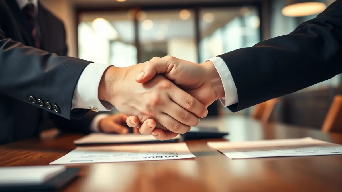 Generic image of a handshake in a business meeting.