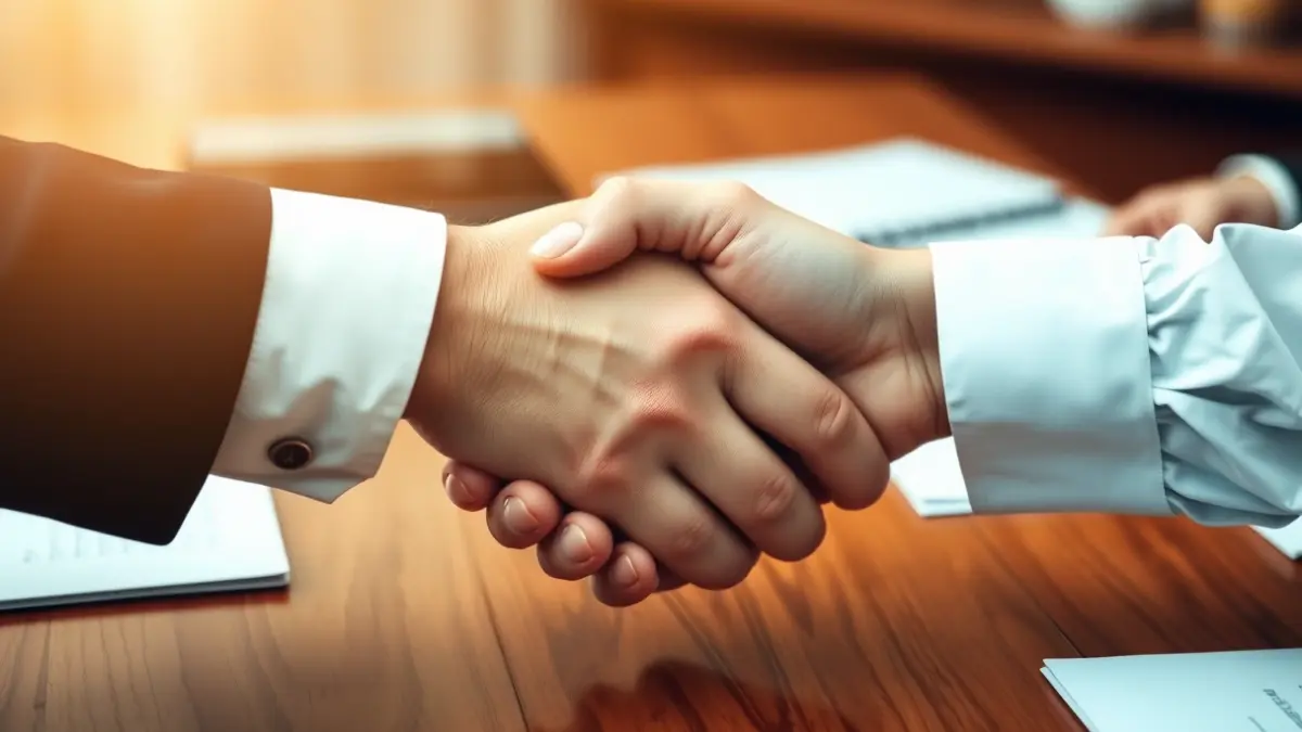 Generic image of a handshake in an office setting, symbolizing a diplomatic agreement or meeting.