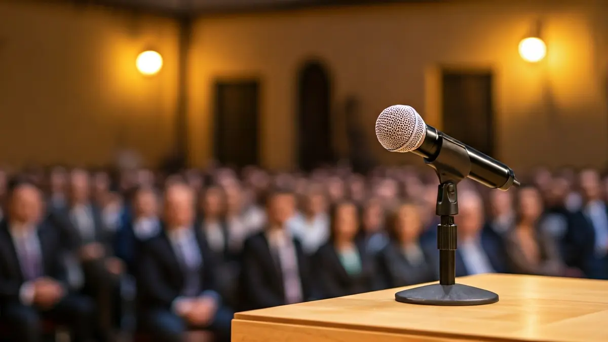 Imagen genérica de un micrófono en un atril, simbolizando un anuncio político.