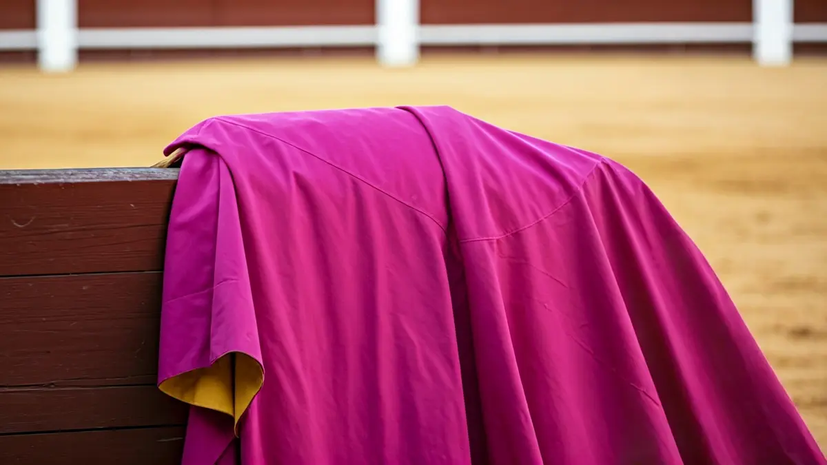 Imagen de una capa de torero en una plaza de toros, bajo el sol andaluz.