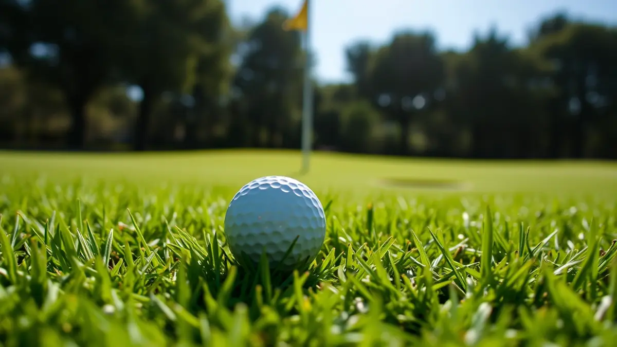 Generic image of a golf ball on a golf course lawn.