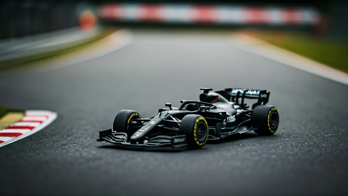 Miniature Formula 1 car prototype on a race track.