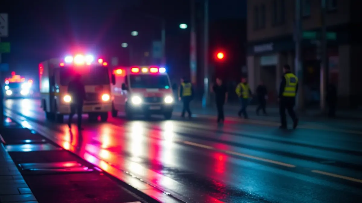 Generic image of emergency lights on a street at night.