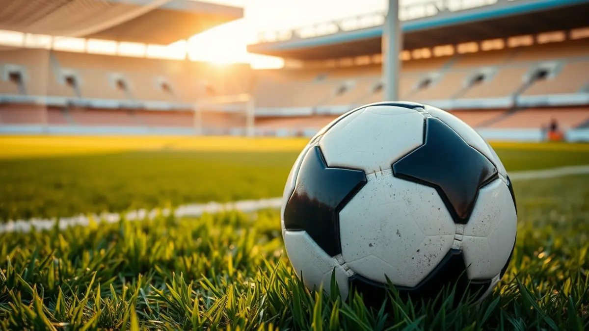 Generic image of a soccer ball on a stadium pitch.
