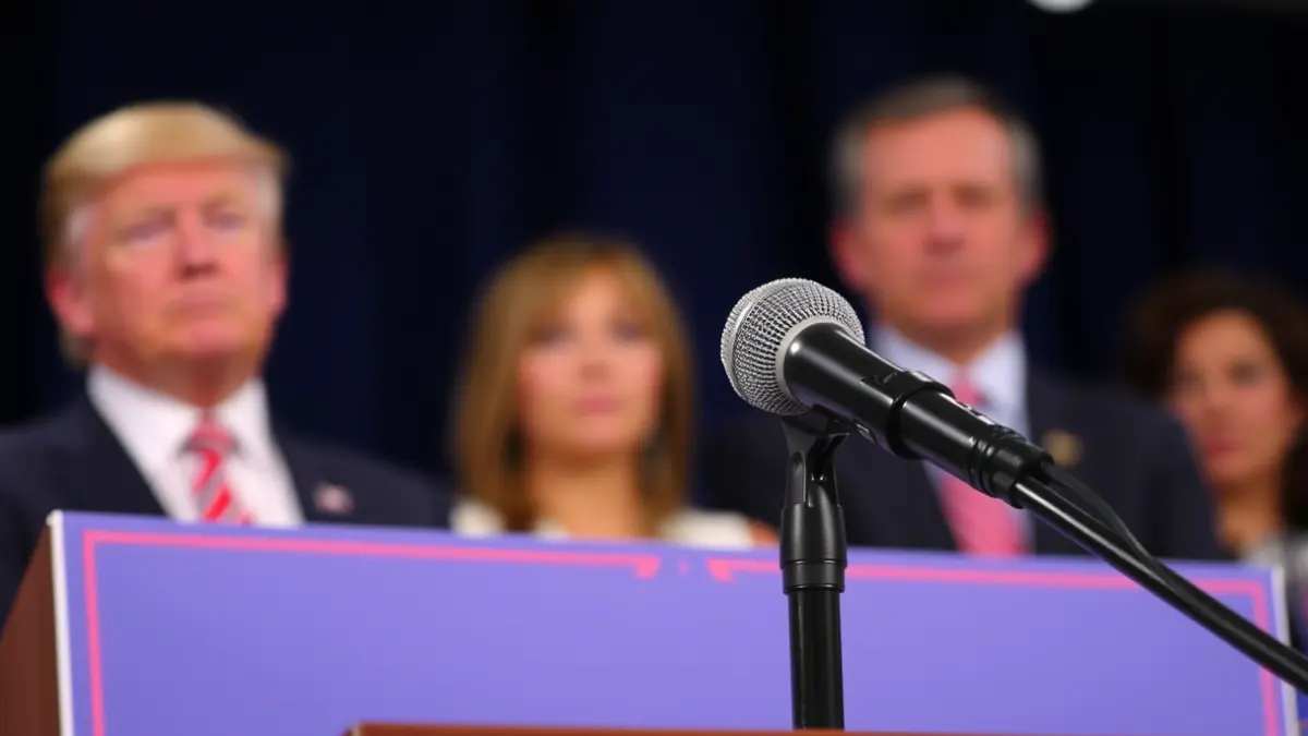 Imagen genérica de un micrófono en un podio durante un acto político.