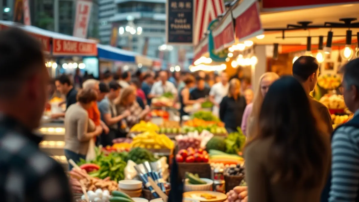 Imagen genérica de un salón gastronómico con puestos de comida y público.