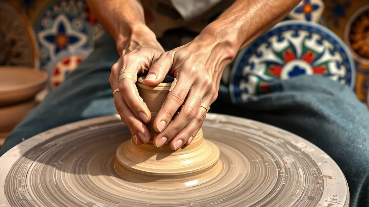 Generic image of hands working with clay on a potter's wheel.