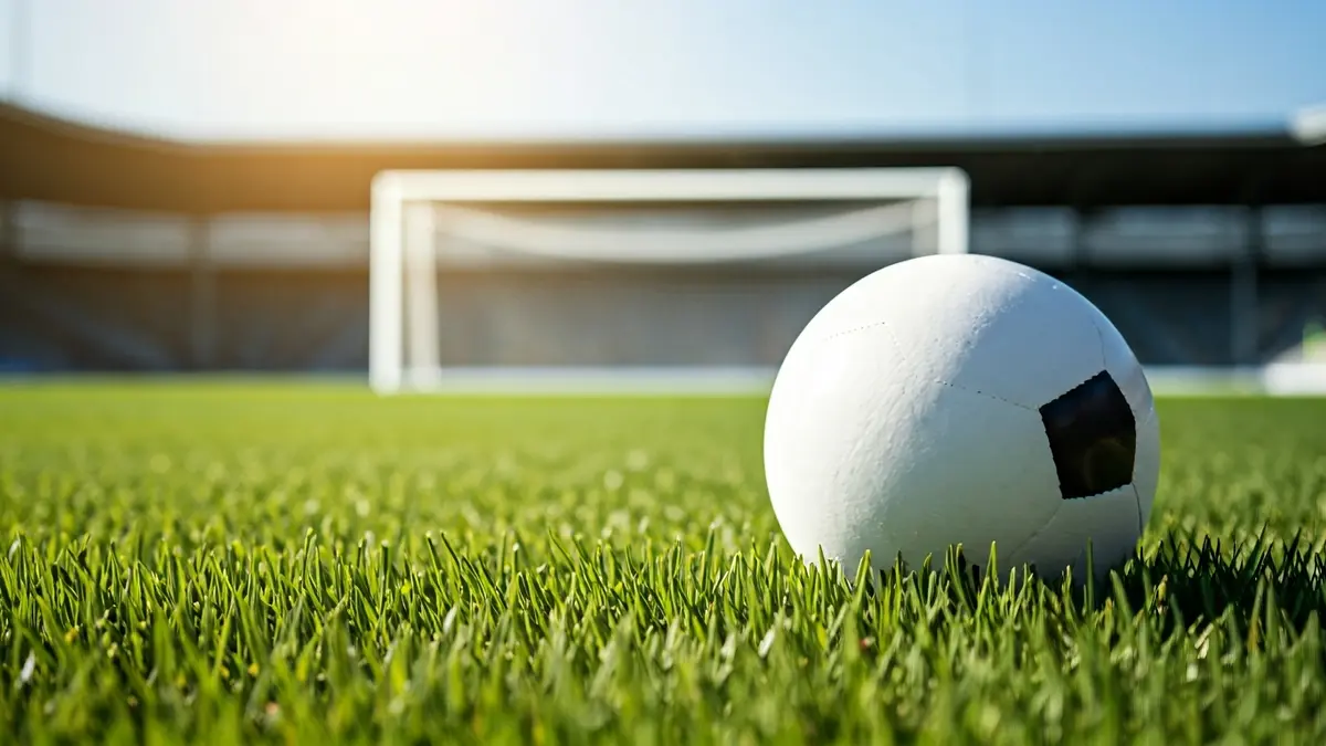Generic image of a soccer ball on a football pitch.