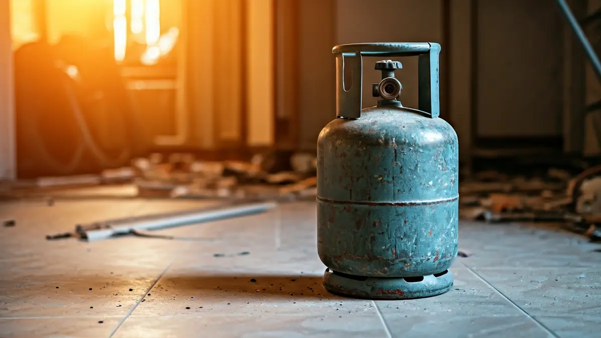 Imagen de una bombona de butano dañada tras una explosión en una vivienda.