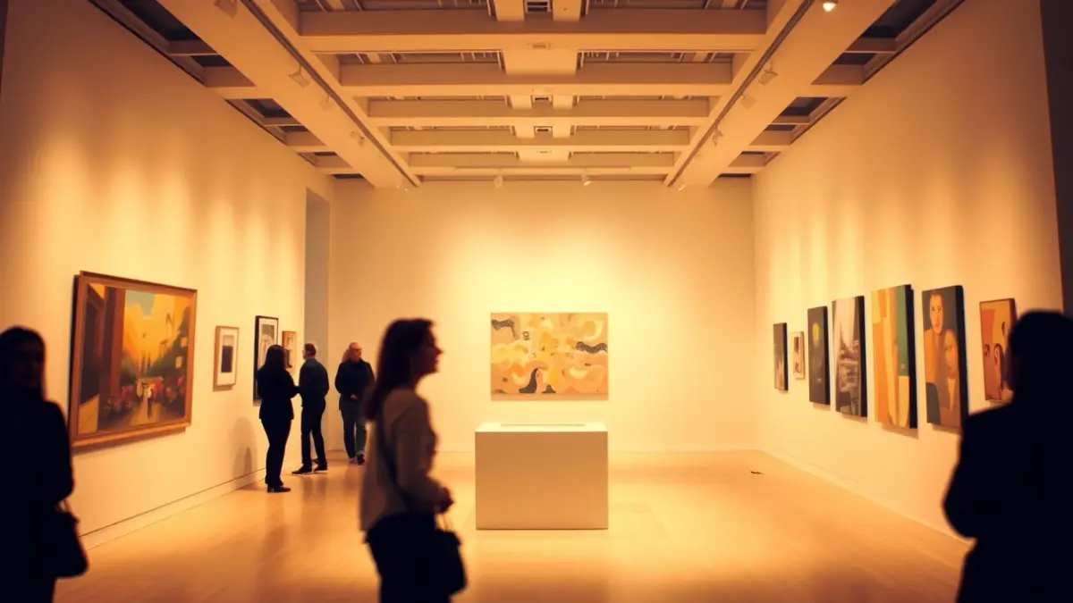 Imagen genérica de una galería de arte contemporáneo con pinturas e instalaciones.