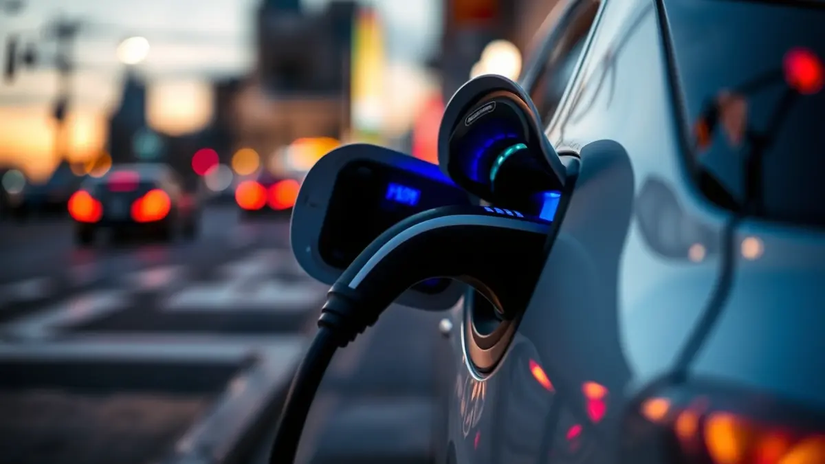 Imagen genérica de un vehículo eléctrico cargando en un entorno urbano.
