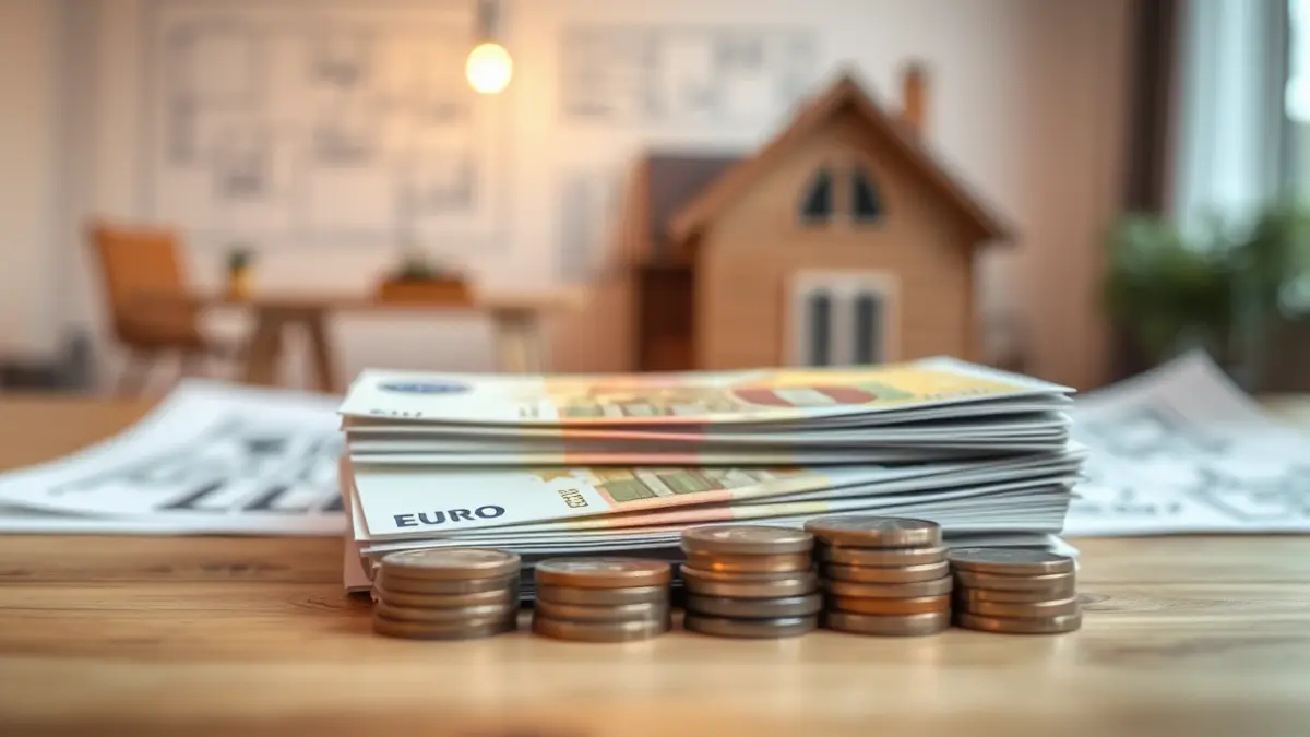 Generic image of money and housing plans, symbolizing housing costs and financing.