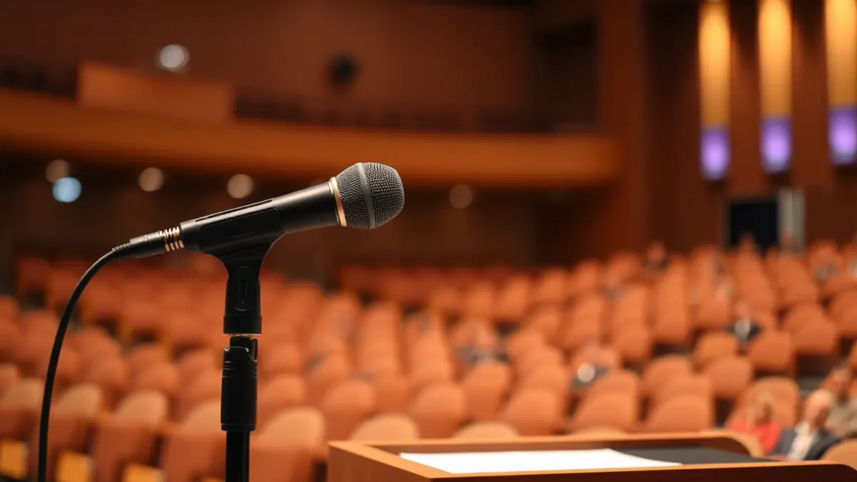 Imagen genérica de un micrófono en un podio, simbolizando la voz pública y la demanda de recursos.
