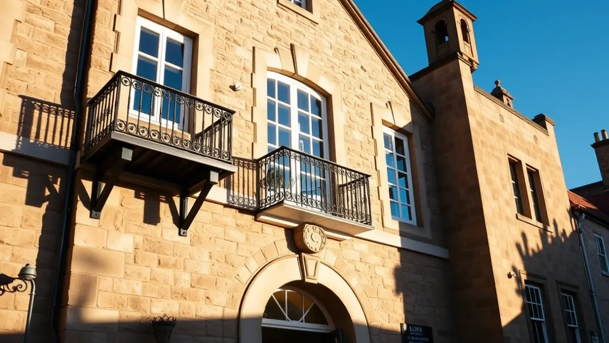 Facade of Faraján town hall under the afternoon sun