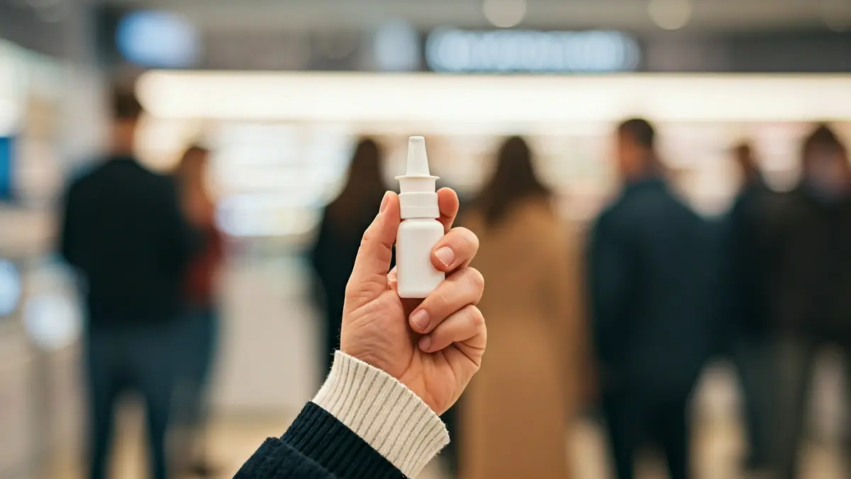 Generic image of a person using a nasal spray for allergies.