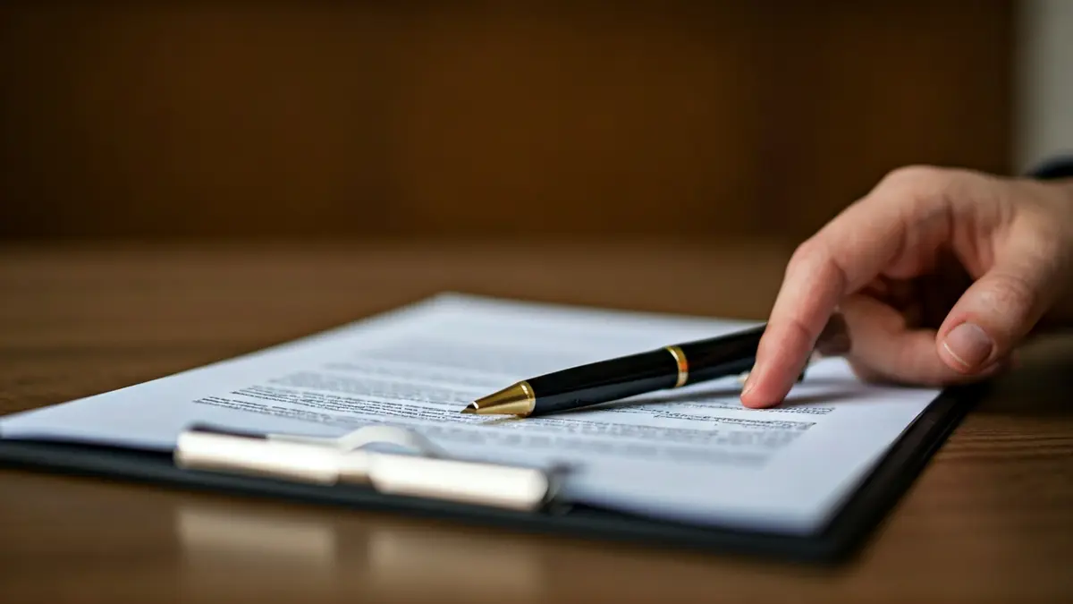 Imagen genérica de un documento legal con una mano señalando un punto, simbolizando una disputa contractual.