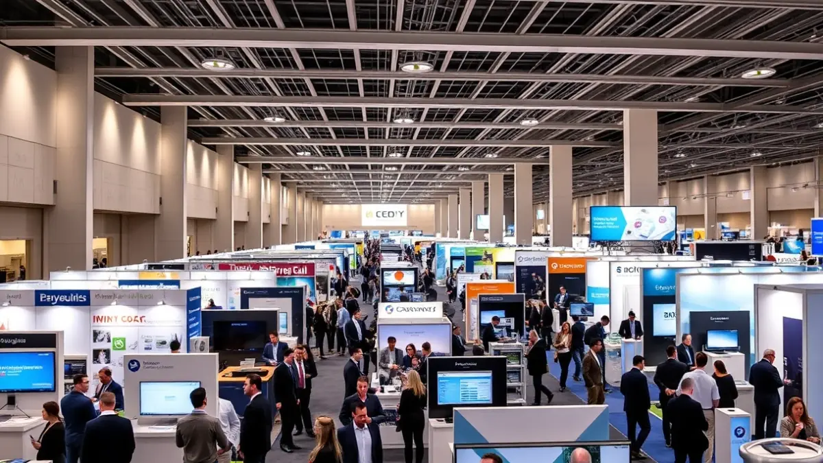 Generic image of a job fair with people interacting at booths.