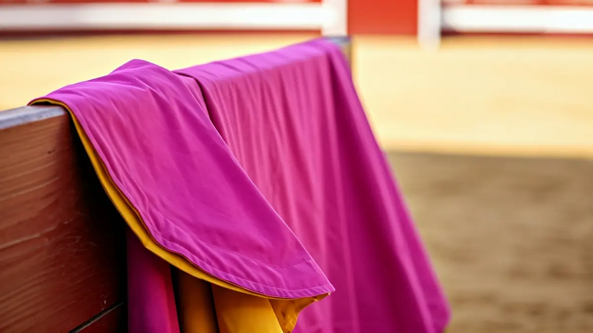 Generic image of a bullfighting cape in a bullring.