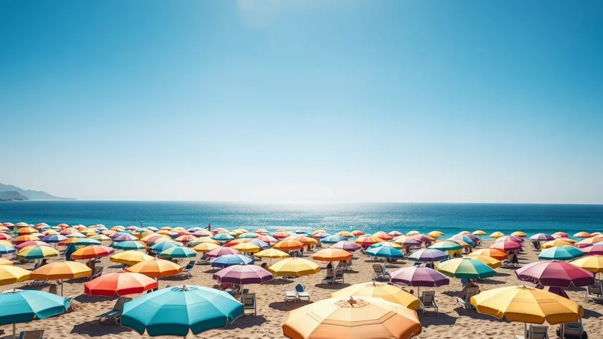 Generic image of an Andalusian beach with umbrellas under the sun.