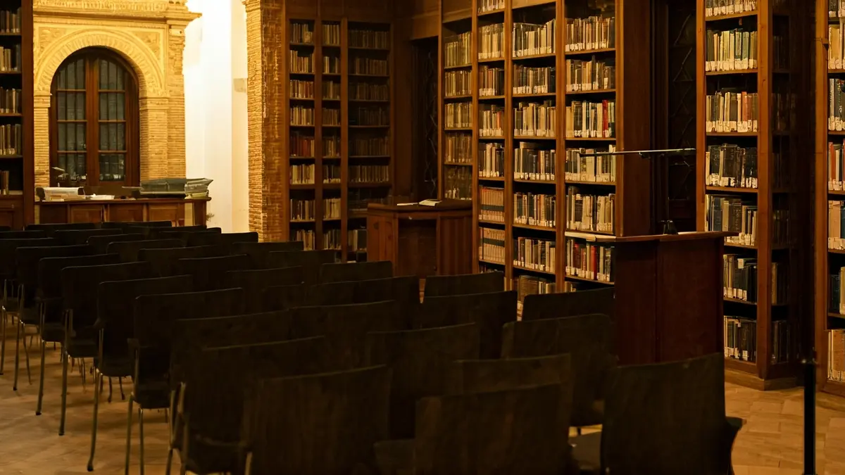 Imagen genérica de una sala de presentación de libros o biblioteca.