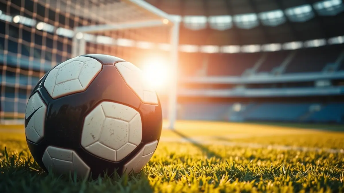 Generic image of a soccer ball on a stadium pitch.