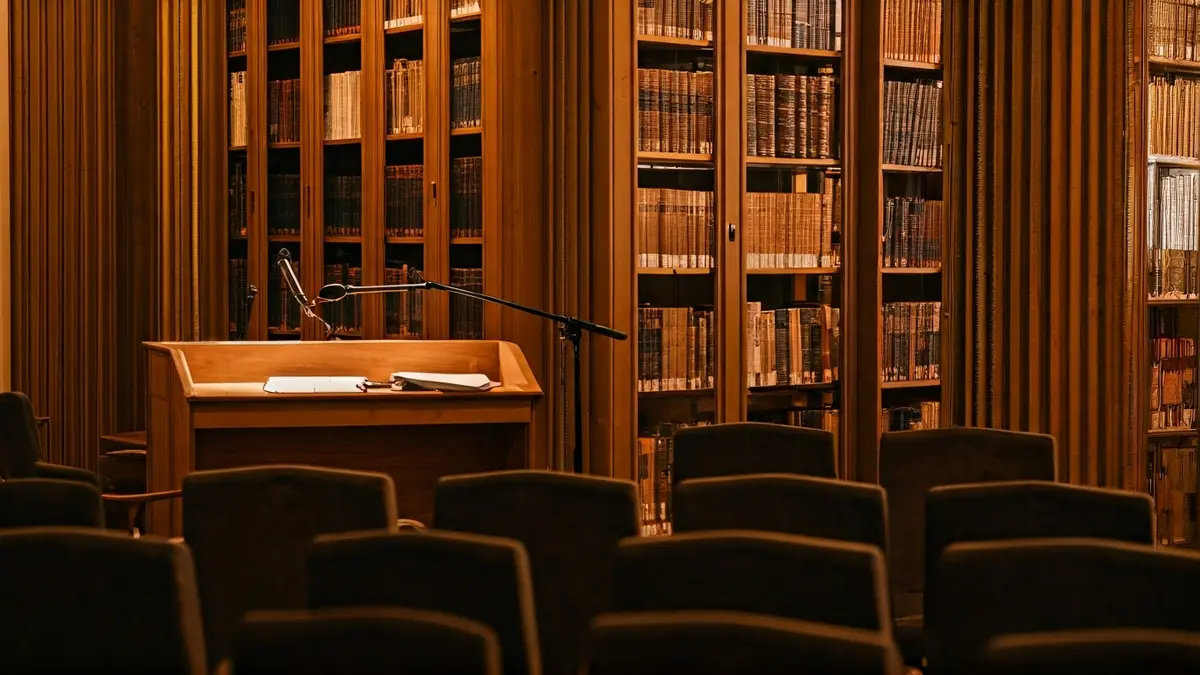 Generic image of a stage with a microphone, symbolizing a cultural performance or presentation.